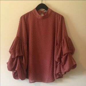 Wishlist Apparel Swiss Dot Ruffle Sleeve Blouse